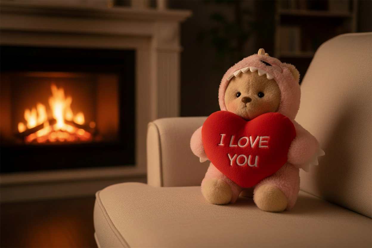 Teddybeer houdt I LOVE YOU hartje vast